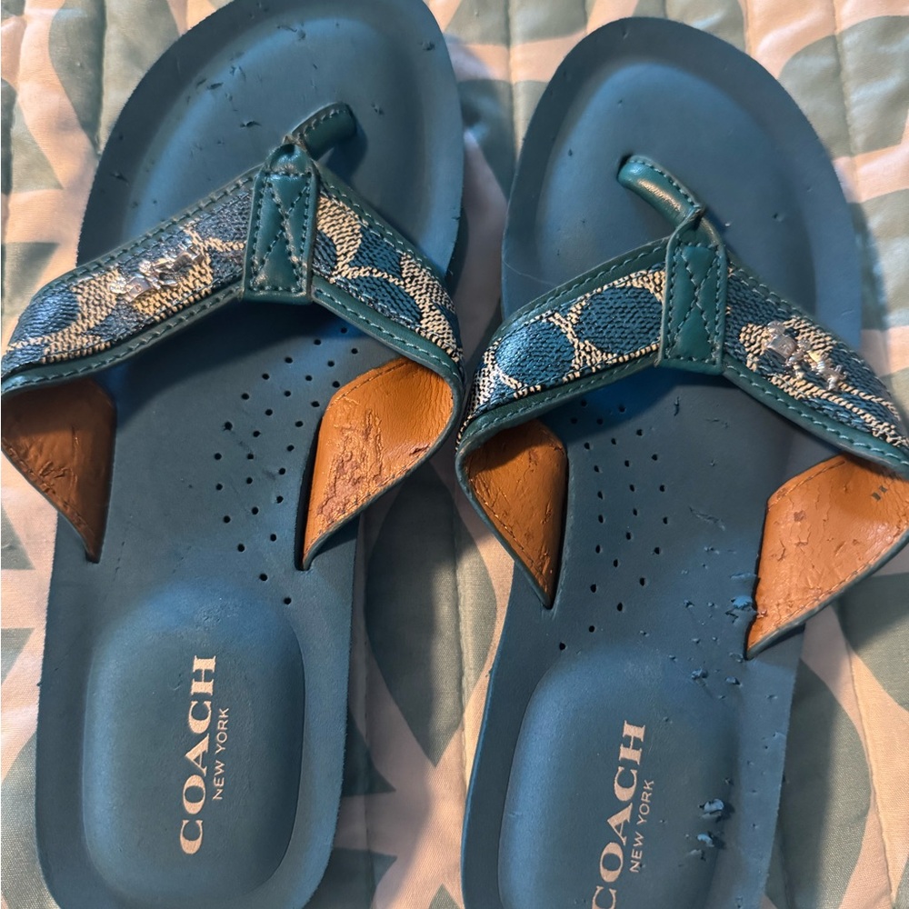 Coach Teal and Silver Sandals